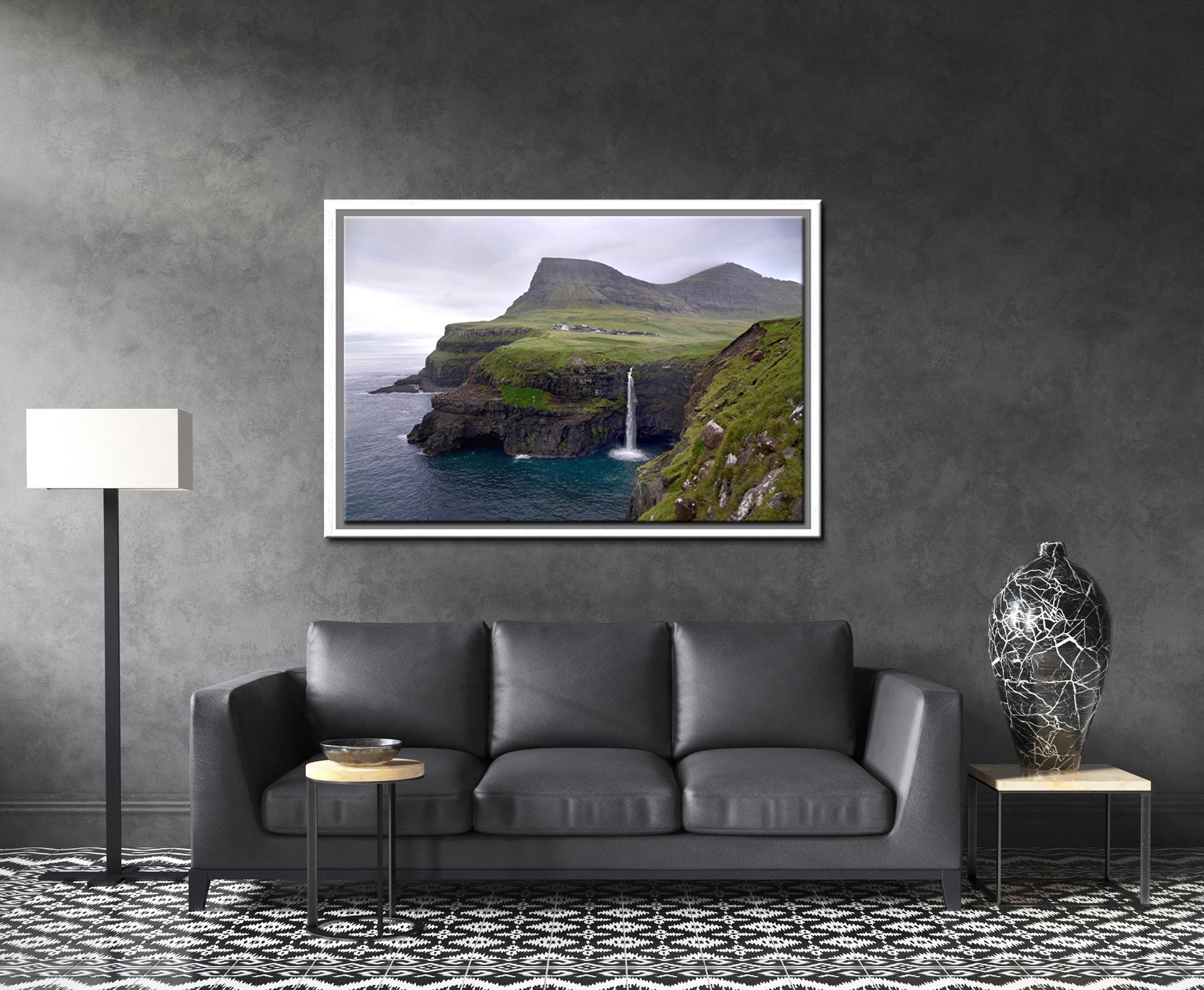 Stunning image of Gasadalur Falls in the suit Islands. Waterfall. Framed fine art photography by Kristen Olivares.