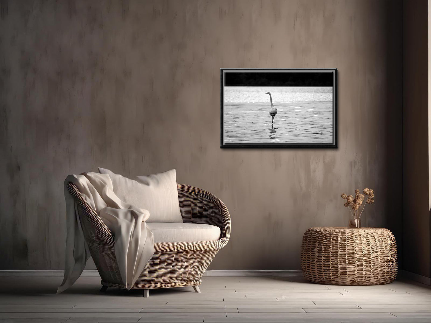 Beautiful Heron walking upon the beach-Framed Fine Art canvas Print by Kristen Olivares