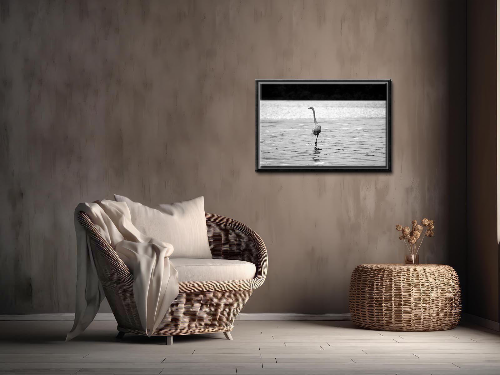 Beautiful Heron walking upon the beach-Framed Fine Art canvas Print by Kristen Olivares