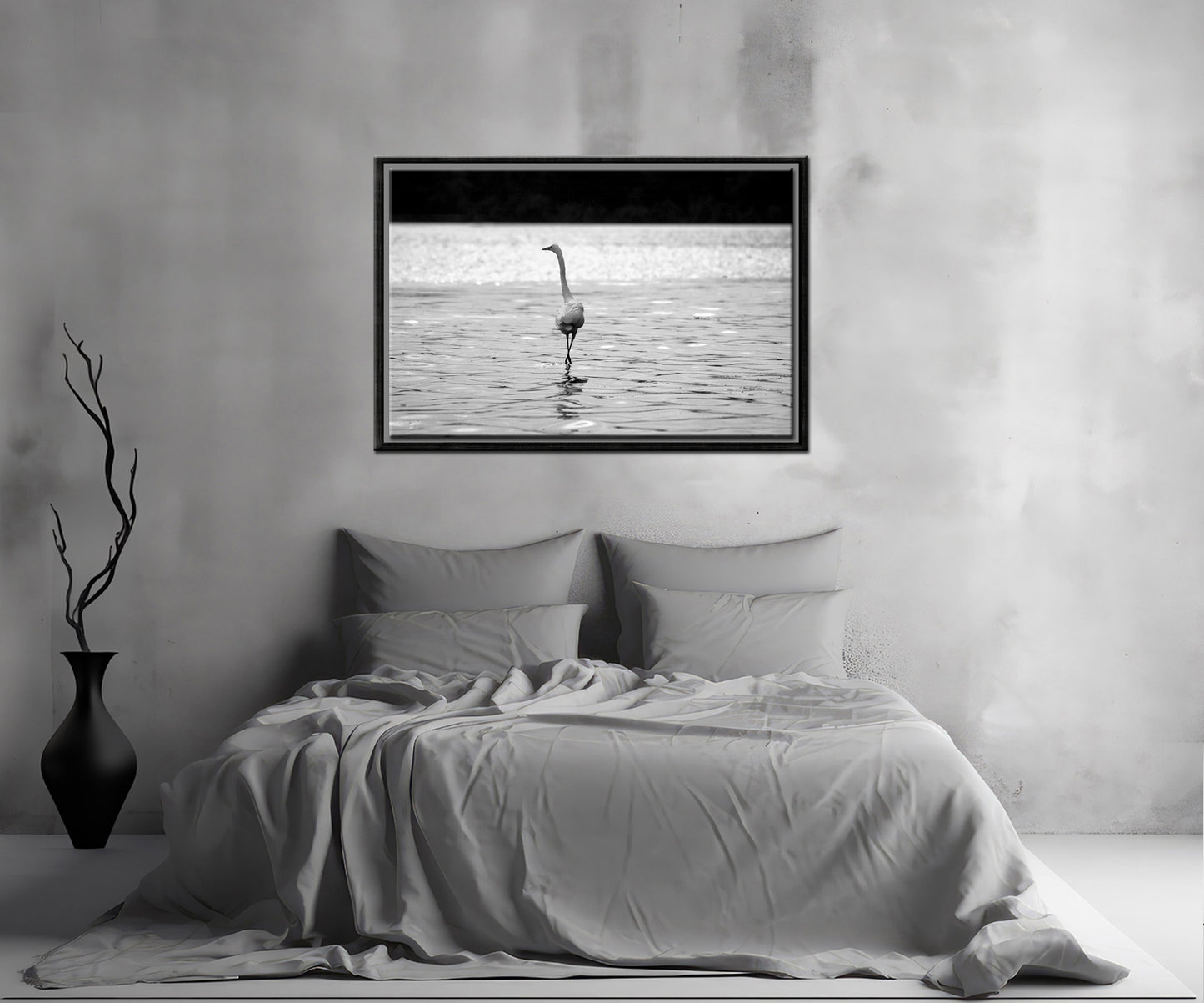 Beautiful Heron walking upon the beach-Framed Fine Art canvas Print by Kristen Olivares