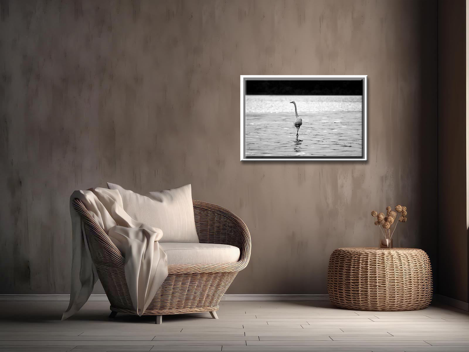 Beautiful Heron walking upon the beach-Framed Fine Art canvas Print by Kristen Olivares