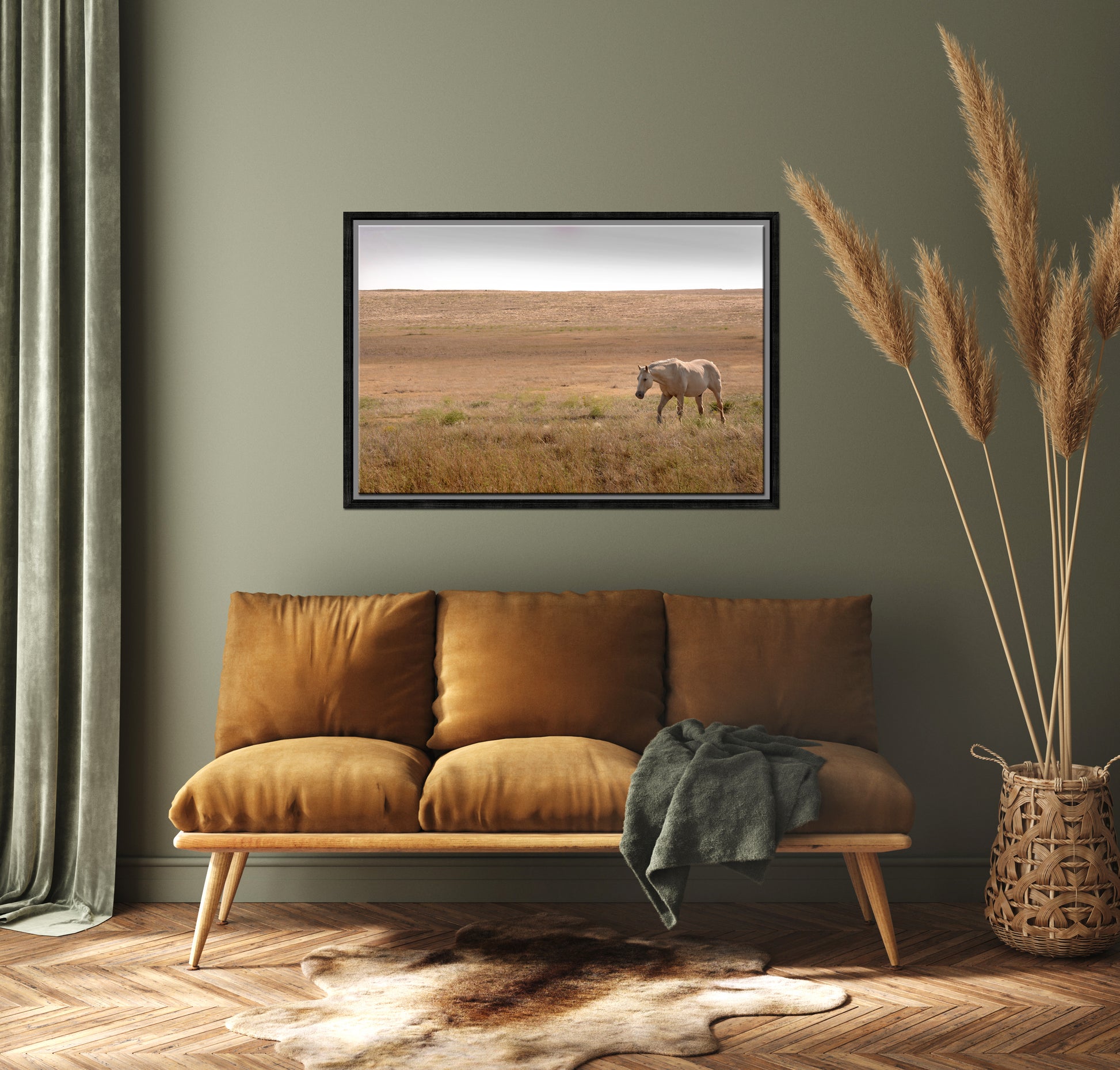 A beautiful tan wild horse in the western fields of Yellowstone.Framed Canvas Art Fine Art Photography by Kristen Olivares