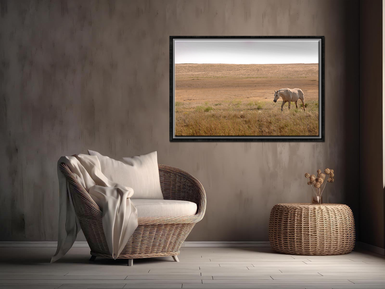 A beautiful tan wild horse in the western fields of Yellowstone.Framed Canvas Art Fine Art Photography by Kristen Olivares