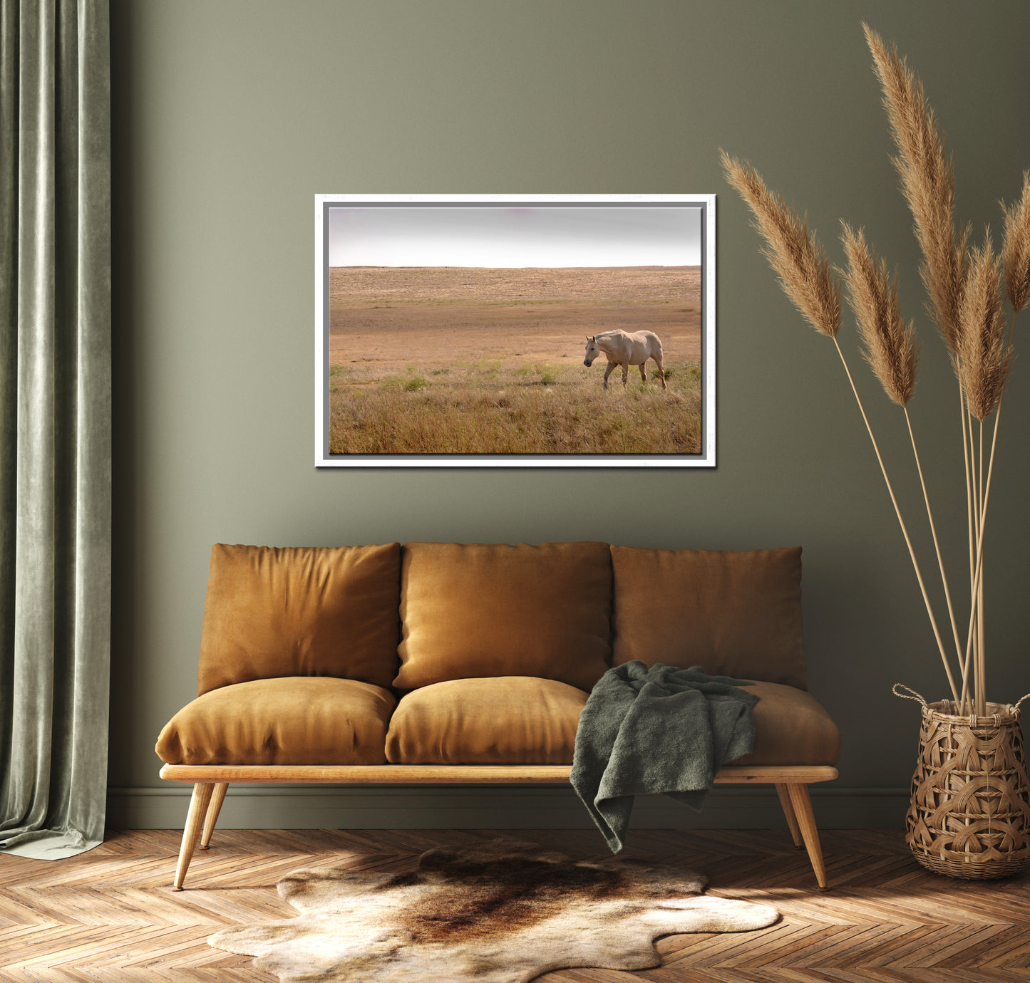 A beautiful tan wild horse in the western fields of Yellowstone.Framed Canvas Art Fine Art Photography by Kristen Olivares