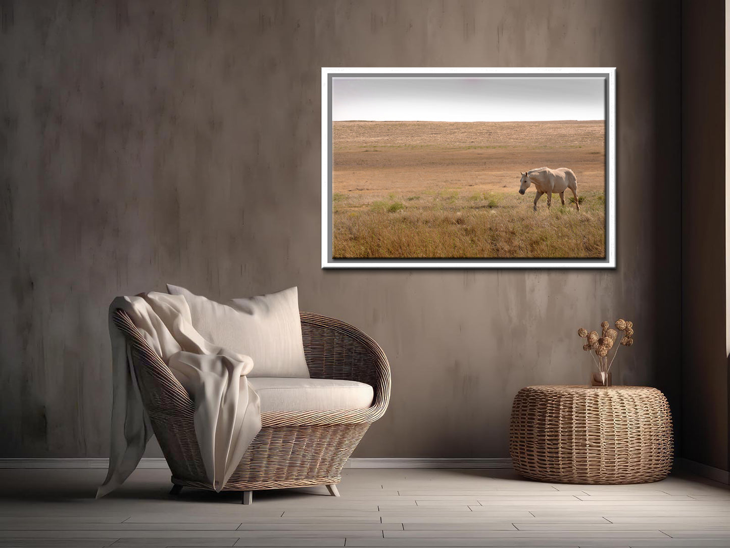 A beautiful tan wild horse in the western fields of Yellowstone.Framed Canvas Art Fine Art Photography by Kristen Olivares